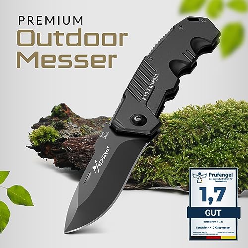 BERGKVIST® K10 Couteau pliant en métal (Two-Handed Survival Knife) - Parfait pour camping, chasse, raid - Inclut bâton à