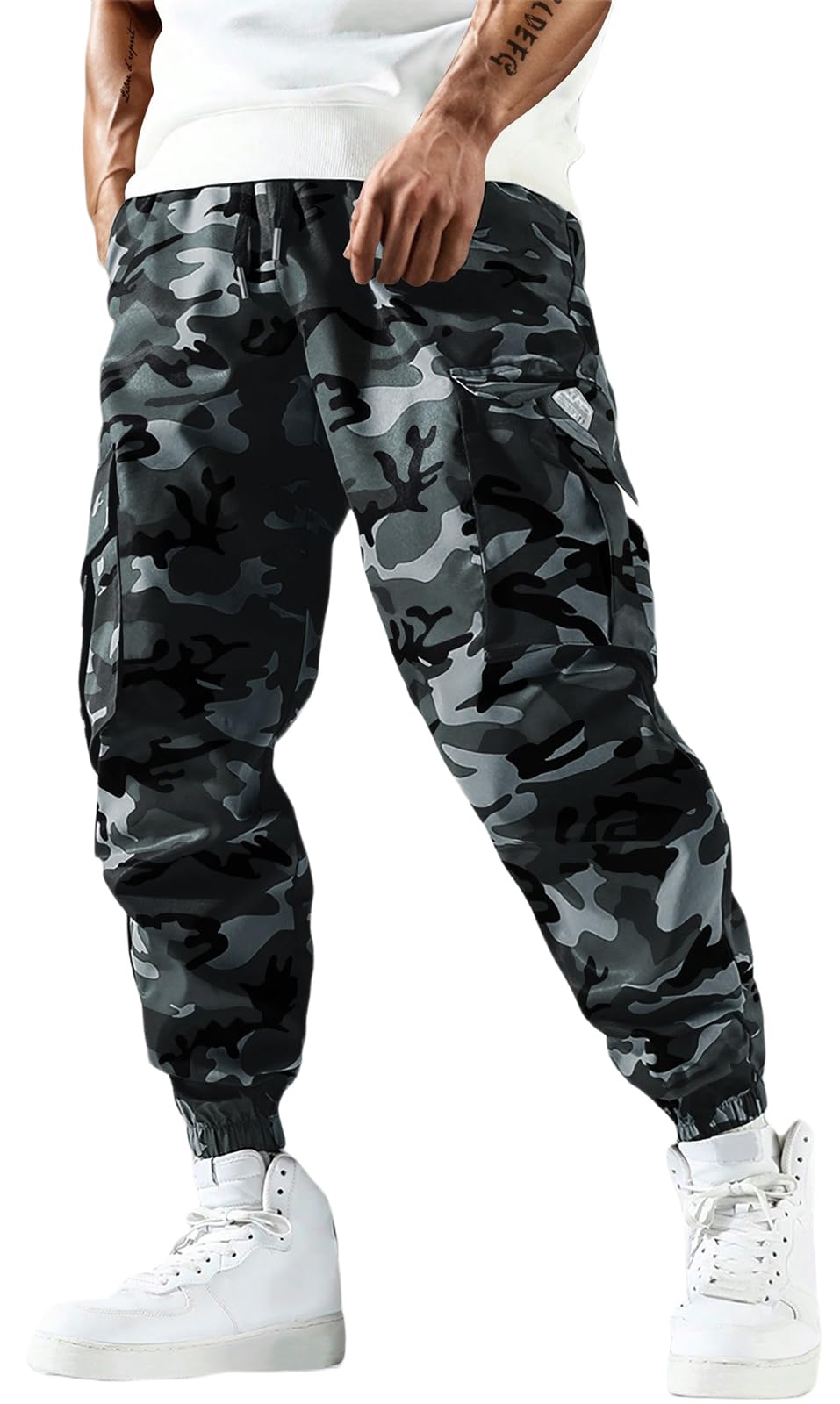 PADOLA Pantalon de Travail Homme Camouflage Multifonctionnel pour Travail et Loisirsavec Multipoches ÉlastiqueSlim Fit a
